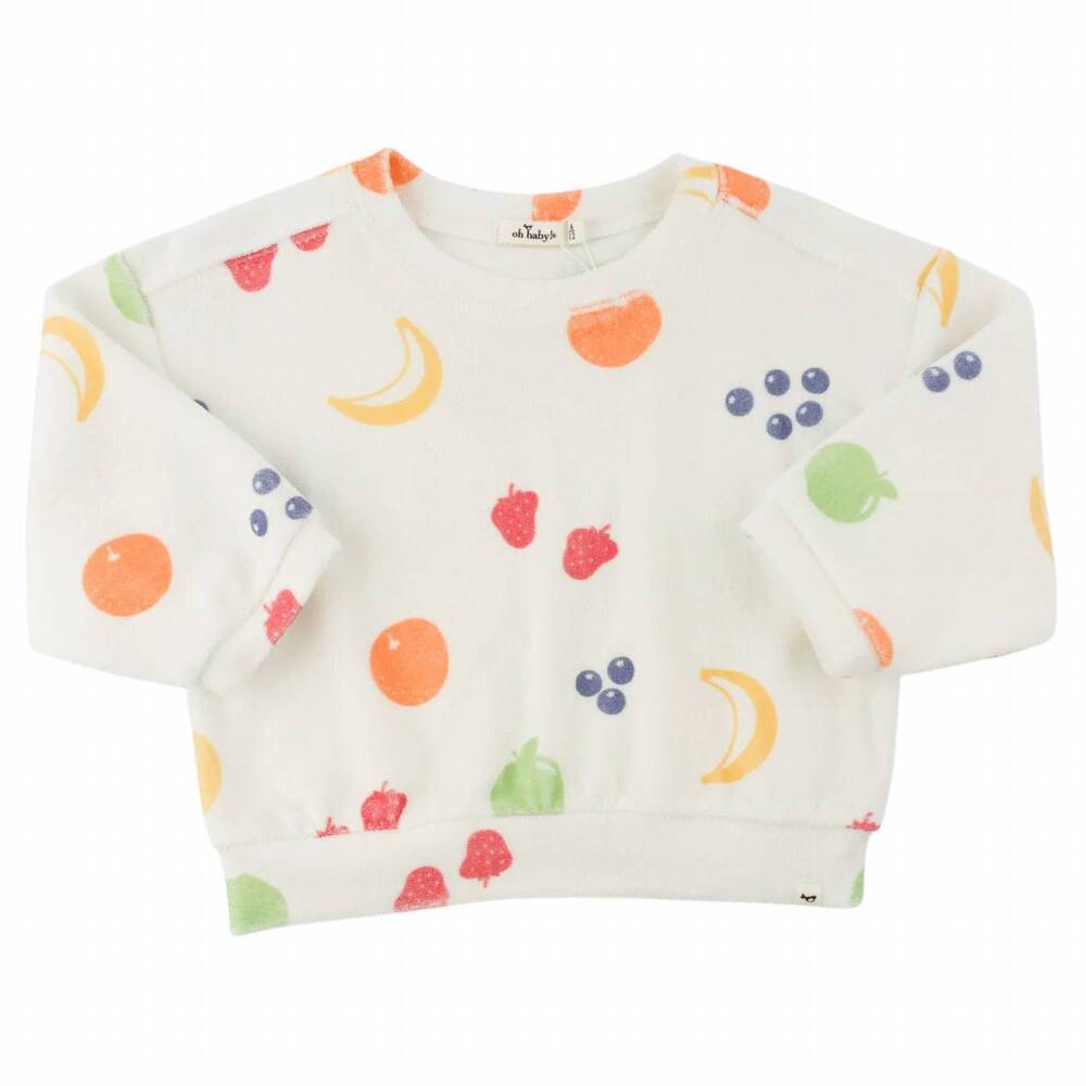 NEW OH BABY! kids snack time fruits charlie sweatshirt in oyster